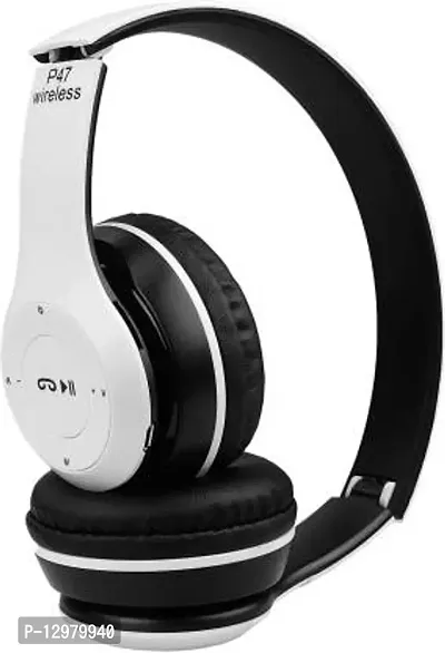 P47 Wireless Bluetooth Headphone with Mic FM (White) Bluetooth Headset&nbsp;&nbsp;(White, On the Ear)-thumb3
