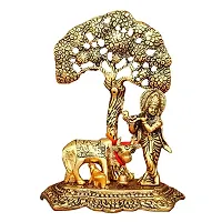 Brass Metal Cow Calf and Lord Krishna Under Tree Idol Showpiece Sculpture , Medium , Golden, (Gold, 12.5X8X16Cm):Krishna Tree 204-thumb2