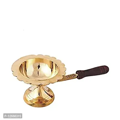 Brass Handmade Puja Dhoop/Puja Aarti, Incense Burner, Loban Burner Dhoop Dhuni, with Wooden Handle for Home d&eacute;cor, Temples,Offices  Gifting Purpose (Height: 2.5 inch) : Kapoor Wooden Handle Diya 308-thumb0