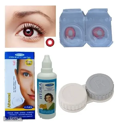 Red Colored (1 Pair) Contact Lens (0 Power) with Solution  Case