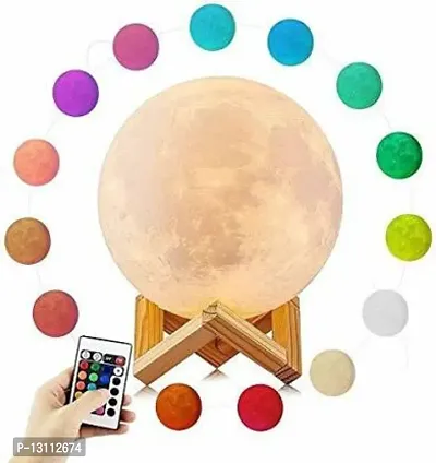 3D Remote  Touch Control Adjust Brightness Moon Lamp with Wooden Stand Rechargeable Battery Night Lamp&nbsp;&nbsp;(15 cm, Multicolor)-thumb2