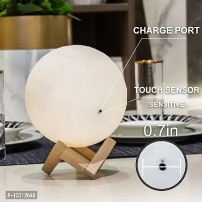 3D Printing LED Touch Sensor Wireless Rechargeable Bedroom Moon Night Lamp with Wooden Stand Night Lamp&nbsp;&nbsp;(12 cm, Multicolor)-thumb4