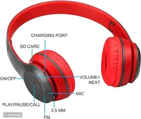 P47 Wireless Headphone Bluetooth With Mic  FM Function Wired, Bluetooth Headset&nbsp;&nbsp;(Red, On the Ear)-thumb3