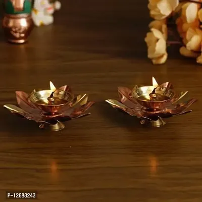 Brass, Copper (Pack of 2) Table Diya Set&nbsp;&nbsp;(Height: 1.5 inch) : Copper Brass Diya 219-thumb2