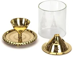 Samll Akhand diya with Boroslicate Glass molded glass 4.2 inch Brass, Glass Table Diya&nbsp;&nbsp;(Height: 4.2 inch)_Glass Diya 226-thumb1