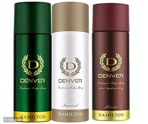 Denver Deodorant Body Spray for Men, 165ml (Pack of 3) - Hamilton, Imperial and Honour