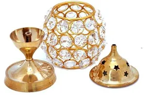 Brass Akhand Diya | Diamond Crystal Deepak/Dia | Akhand Jyot | Magical Lantern Brass Diya | Decorative Brass Crystal Oil Lamp | Tea Light Holder Lantern | Puja Lamp ( Size : 2 inch x 4 inch ) Brass Table Diya&nbsp;&nbsp;(Height: 4 inch)-thumb2