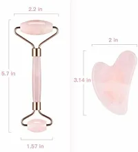 jaderoller Rose Quartz Roller and Gua sha set Rose Quartz Roller and Guasha set for facial skincare and skin rejuvenation, Wrinkles, Eye Puffiness Massager&nbsp;&nbsp;(Pink, Gold)-thumb1