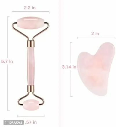 jaderoller Rose Quartz Roller and Gua sha set Rose Quartz Roller and Guasha set for facial skincare and skin rejuvenation, Wrinkles, Eye Puffiness Massager&nbsp;&nbsp;(Pink, Gold)-thumb2