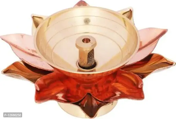 Lotus diya stand small | Kamal Nanda diya | Brass Lotus Oil Lamp for Home decoration Brass, Copper (Pack of 2) Table Diya&nbsp;&nbsp;(Height: 1.5 inch) : Copper Brass Diya 220-thumb3