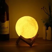 3D USB Rechargeable Moon Lamp Color Changing Sensor Touch Decoration Crystal Ball Night Lamp with Wooden Stand Night Lamp&nbsp;&nbsp;(15 cm, White)-thumb1