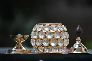 Akhand Diya | Diyas For Pooja Brass Puja Diya Oil Lamp | Diamond Crystal Deepak/Dia | Diya With Glass Cover Akhand Jyoti | Magical Brass Diya Lantern Stand | Brass Table Diya Set&nbsp;&nbsp;(Height: 4 inch)-thumb2