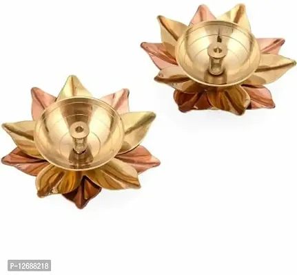 Brass Akhand Lotus/Kamal Diya | Akhand Jyot | Magical Lantern Brass Diya | Decorative Brass Oil Lamp | Puja Lamp Brass, Copper (Pack of 4) Table Diya&nbsp;&nbsp;(Height: 1.5 inch) : Copper Brass Diya 237-thumb2