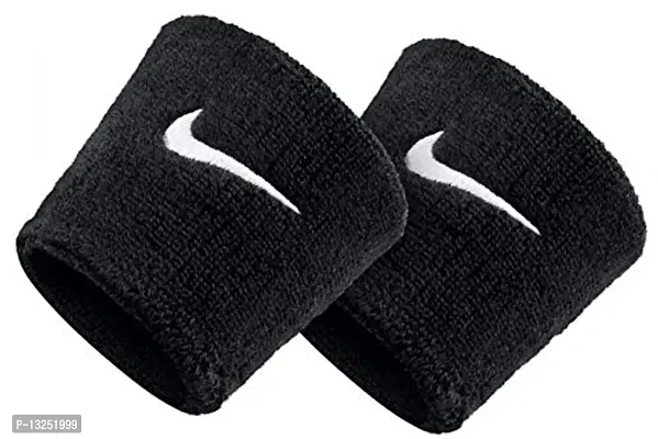 Sweatband Wrist Band Wrist Support For Gym  Sports (Black) - Pack of 1 Pair