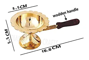 Pure Brass Dhoop Dani With Wooden Handle | Dhup Dani | Incense Dhup Burner for Diwali Laxmi Poojan Aarti Diya Mandir Pooja Spritual Item, Diwali Gift Item(DHOOP STAND) : Kapoor Wooden Handle Diya 320-thumb1