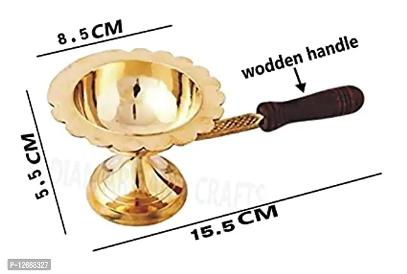 Pure Brass Dhoop Dani With Wooden Handle | Dhup Dani | Incense Dhup Burner for Diwali Laxmi Poojan Aarti Diya Mandir Pooja Spritual Item, Diwali Gift Item(DHOOP STAND) : Kapoor Wooden Handle Diya 320-thumb2