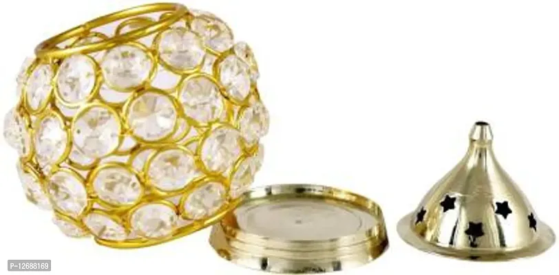 Brass Akhand Diya | Diamond Crystal Deepak/Dia | Akhand Jyot | Magical Lantern Brass Diya | Decorative Brass Crystal Oil Lamp | Tea Light Holder Lantern | Puja Lamp ( Size : 2 inch x 4 inch ) Brass Table Diya&nbsp;&nbsp;(Height: 4 inch)-thumb4