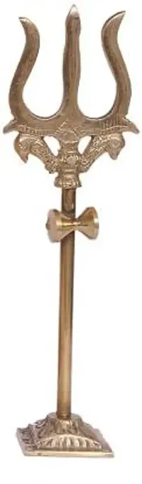 Trishul Trident Damru With Stand Brass Statue For Car Dashboard Decorative Showpiece -&nbsp;(Brass, Copper)