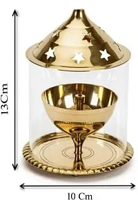 Brass Golden Akhand Diya with Borosil Glass Chimney Brass Table Diya For Homes Decor Brass, Glass Table Diya&nbsp;&nbsp;(Height: 5 inch)_Glass Diya 234-thumb1