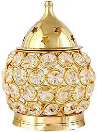 Brass Akhand Diya | Diamond Crystal Deepak/Dia | Akhand Jyot | Magical Lantern Brass Diya | Decorative Brass Crystal Oil Lamp | Tea Light Holder Lantern | Puja Lamp Brass Table Diya&nbsp;&nbsp;(Height: 4 inch)-thumb1