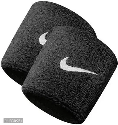 Sweatband/Wrist Band/Wrist Support For Gym, Sports Made Cotton Fitness Band (Pack of 4) - Set of 2 Pairs (White+Black)-thumb2