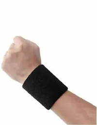 1 Pair Black Wrist Band for Tennis, Badminton Band Wrist Support (Black) - Pack of 1 Pair-thumb2