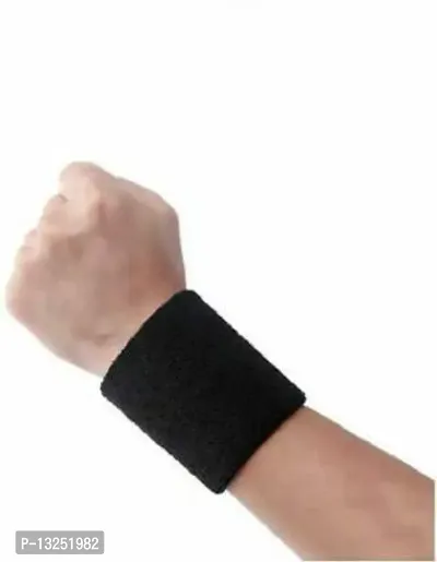 1 Pair Black Wrist Band for Tennis, Badminton Band Wrist Support (Black) - Pack of 1 Pair-thumb3