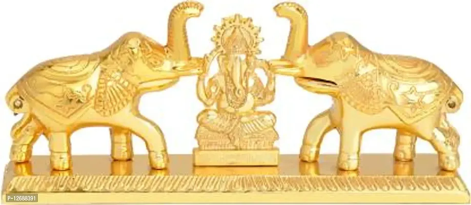 Double Elephant Shri GaneshJi roli chawal Storage Box/Holder Gold Metal Plated Idol for Pooja and A Gift. Decorative Showpiece - 6.5 cm&nbsp;&nbsp;(Metal, Gold)_ES23