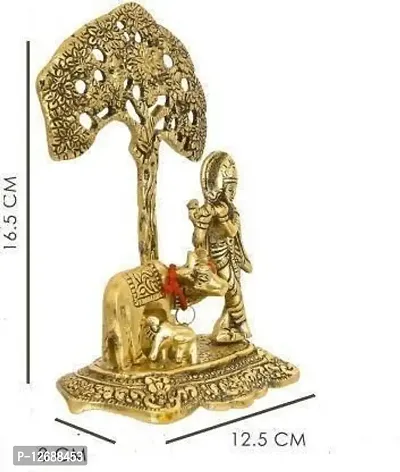 Metal Krishna with Cow Calf Standing Under Tree Plying Flute Decorative Showpiece - 16.5 cm (Brass, Gold) Decorative Showpiece - 16.5 cm&nbsp;&nbsp;(Metal, Gold):Krishna Tree 223-thumb3