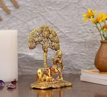 Metal Krishna with Cow Standing Under Tree Playing Flute / Brass Showpiece / Krishna Murti / Krishna Cow Idol / Krishna Showpiece / God Idols/ Decorative Showpiece Decorative Showpiece - 17 cm (Metal, Gold):Krishna Tree 225-thumb1