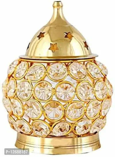 Brass Akhand Diya | Diamond Crystal Deepak/Dia | Akhand Jyot | Magical Lantern B Brass Table Diya&nbsp;&nbsp;(Height: 6 inch)-thumb0