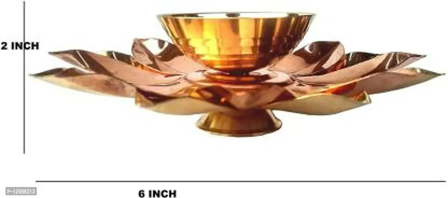 Brass And Copper Lotus Shape Akhand Diya Kamal Patti Diya Brass Table Diya&nbsp;&nbsp;(Height: 1.5 inch) : Copper Brass Diya 209-thumb2