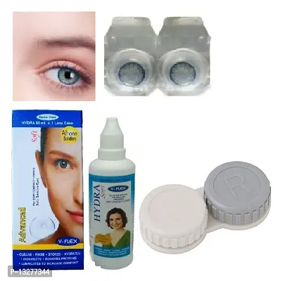 Blue Colored (1 Pair) Contact Lens (0 Power) with Solution  Case