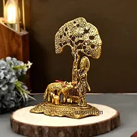 Brass Metal Cow Calf and Lord Krishna Under Tree Idol Showpiece Sculpture , Medium , Golden, (Gold, 12.5X8X16Cm):Krishna Tree 204-thumb1