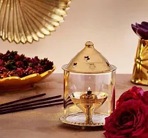 Brass Akhand Diya with Borosilicate Glass Brass Table Diya Set&nbsp;&nbsp;(Height: 4.5 inch)_Glass Diya 232-thumb2