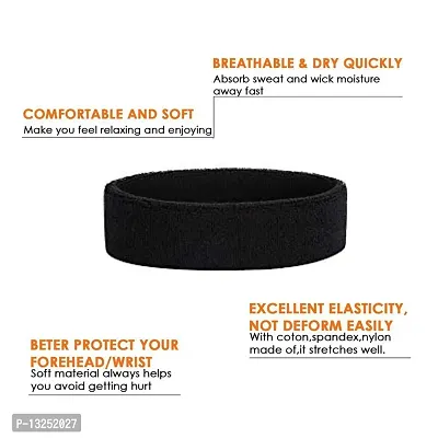 Sports Tennis Badminton Head Band Pack of 2 | Black Towel - Pack of 2 (Black)-thumb3