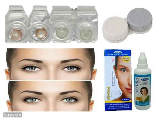 Green-Brown Colored (2 Pairs) Soft Contact Lens (0 Power) with Solution  Case-thumb0