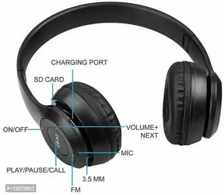 P47 Wireless Bluetooth Headphone, Micro SD Card Support Bluetooth, Wired Gaming Headset&nbsp;&nbsp;(Black, On the Ear)-thumb3