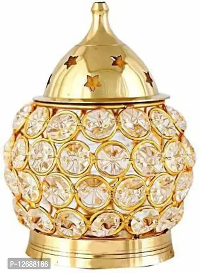 Brass Akhand Diya | Diamond Crystal Deepak/Dia | Akhand Jyot | Magical Lantern Brass Diya | Decorative Brass Crystal Oil Lamp | Tea Light Holder Lantern | Puja Lamp Brass Table Diya&nbsp;&nbsp;(Height: 6 inch)-thumb0