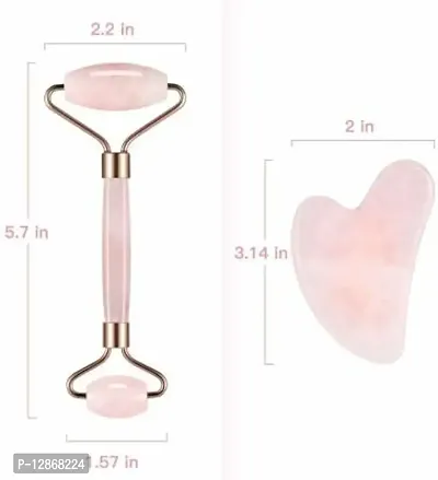 Roller and Gua Sha Jade Roller for Face, Facial Roller Massager Rose Quartz Roller for Face and Dark Circles Under Eye Treatment Massager&nbsp;&nbsp;(Pink)-thumb2