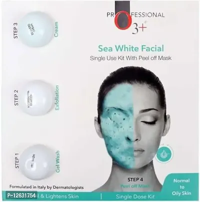 O3+ Sea White Facial Kit Includes Gel Wash, Microderma Brasion, Seaweed Cream and Peel Off Mask&nbsp;&nbsp;(45 g) - Pack of 2 Facials