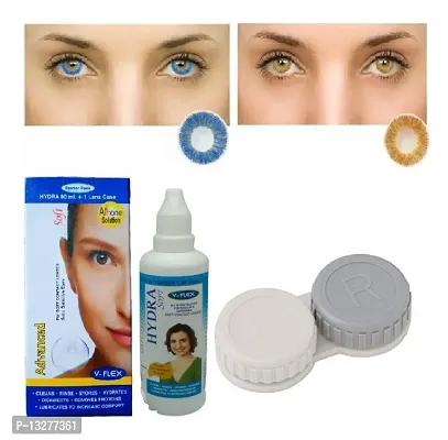 Blue-Honey Colored (2 Pairs) Soft Contact Lens (0 Power) with Solution  Case