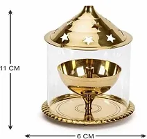 Akhand Decorative Pooja Diya Brass  Glass Oil Lamp for Durga Pooja  Diwali Brass Table Diya (Height: 5 inch) Brass Table Diya&nbsp;&nbsp;(Height: 4.5 inch)_Glass Diya 233-thumb1