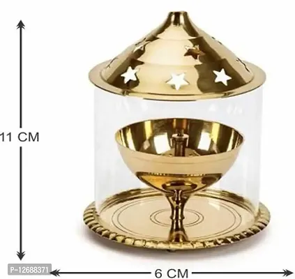 Akhand Decorative Pooja Diya Brass  Glass Oil Lamp for Durga Pooja  Diwali Brass Table Diya (Height: 5 inch) Brass Table Diya&nbsp;&nbsp;(Height: 4.5 inch)_Glass Diya 233-thumb2