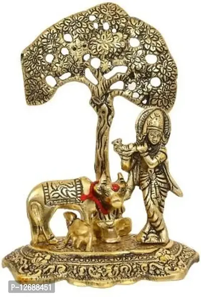 Metal Krishna with Cow Standing Under Tree Playing Flute Decorative Showpiece Decorative Showpiece Decorative Showpiece - 17 cm&nbsp;&nbsp;(Metal, Gold):Krishna Tree 221-thumb2