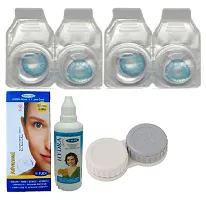 Blue-Blue Colored (2 Pairs) Soft Contact Lens (0 Power) with Solution  Case-thumb1