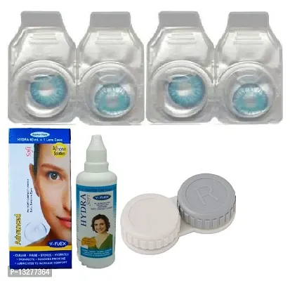 Blue-Blue Colored (2 Pairs) Soft Contact Lens (0 Power) with Solution  Case-thumb2