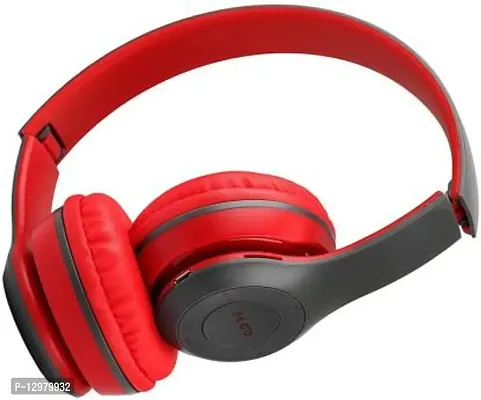 P47 Wireless BT Sports Earphone With Mic Portable FM Headphone Bluetooth Headset&nbsp;&nbsp;(Red, On the Ear)-thumb0