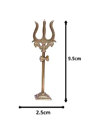 Brass Damru Trishul on Stand Show Piece Decoration Items for Room, Home Decor House  Office (Height-10cm)-thumb1