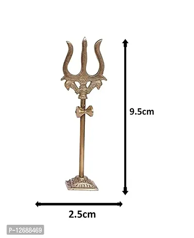 Brass Damru Trishul on Stand Show Piece Decoration Items for Room, Home Decor House  Office (Height-10cm)-thumb2